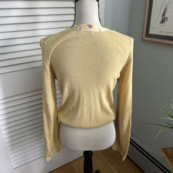 Vintage BIBELOT Sweater Womens Large Yellow Cardigan Floral Retro Dainty Cottage - Picture 4 of 8
